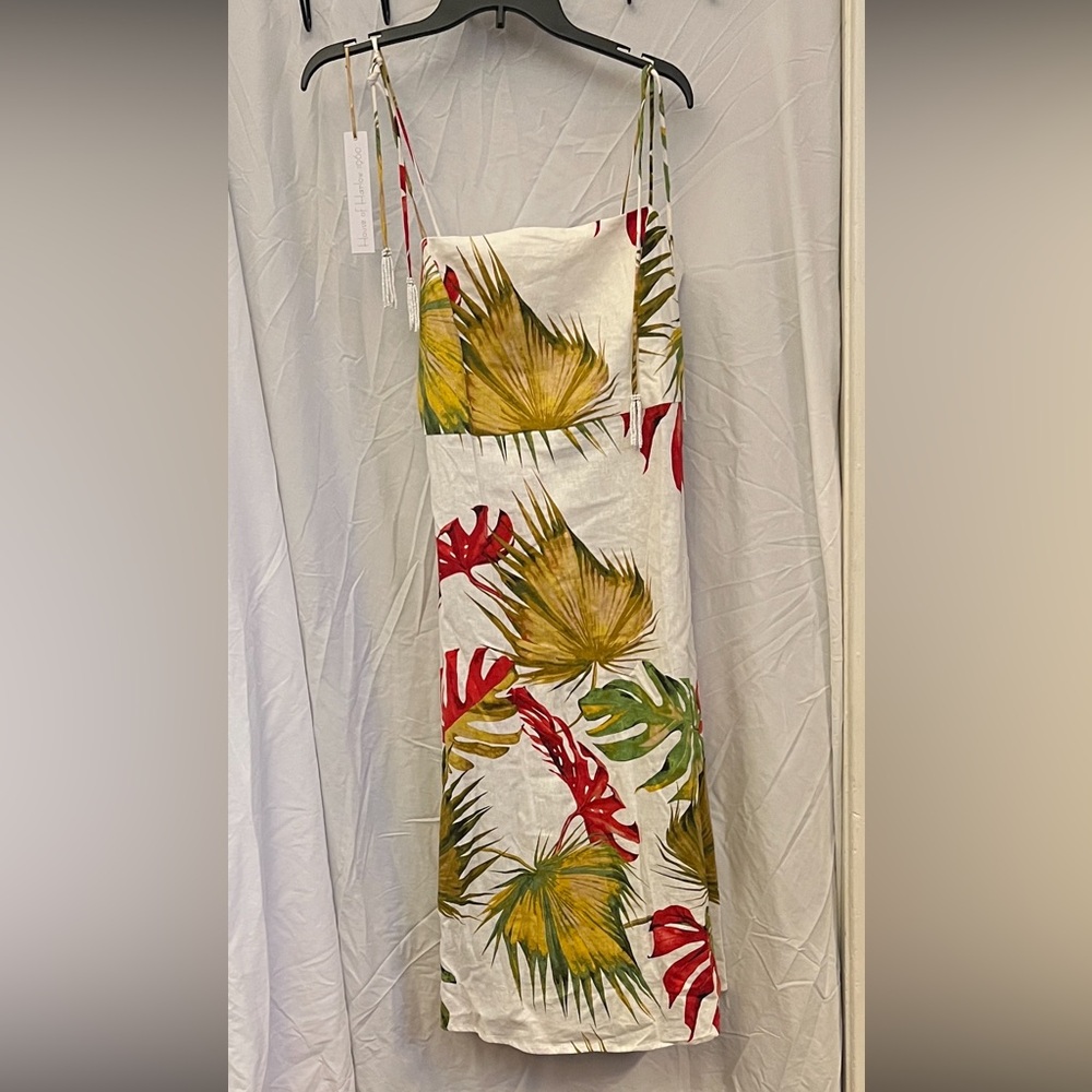 M NWT House of Harlow 1960 Linen Blend Multicolor Leaf Print Dress